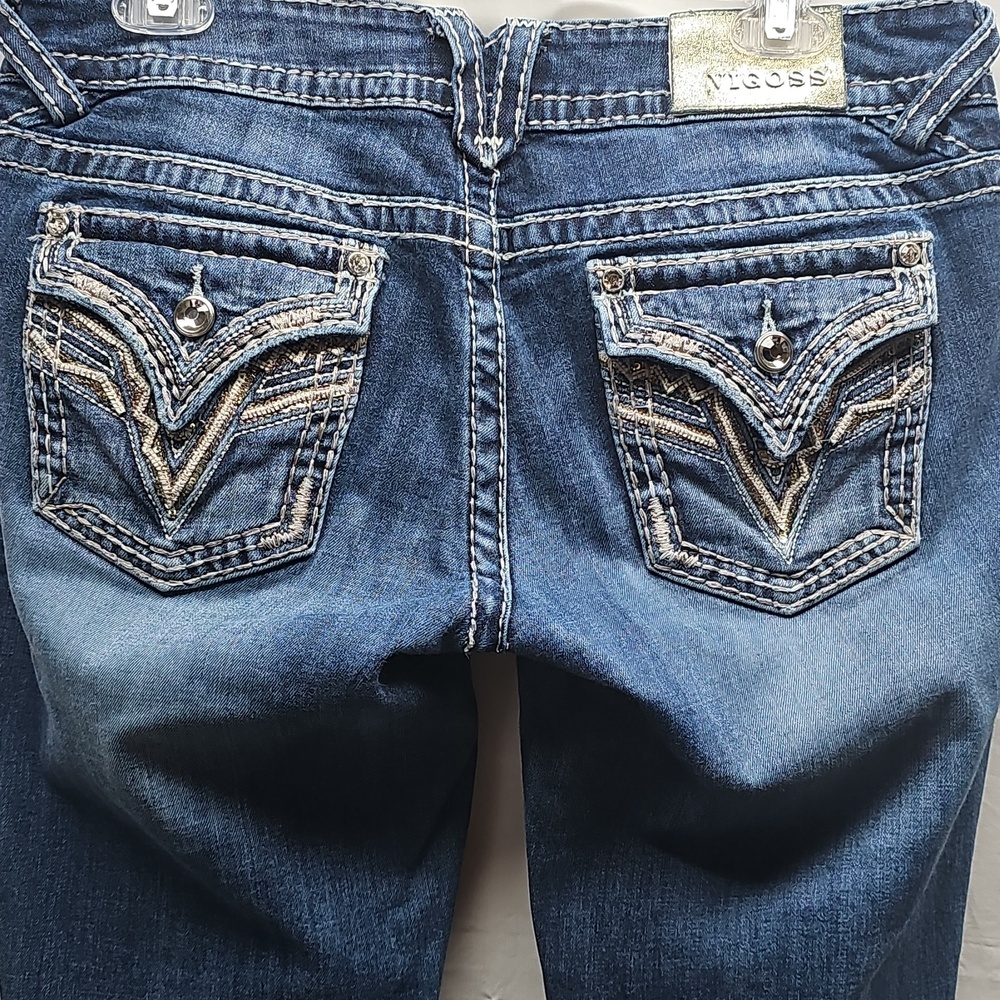 Vigoss Blue Slim Bootcut Jeans with Embellished Back Pockets
